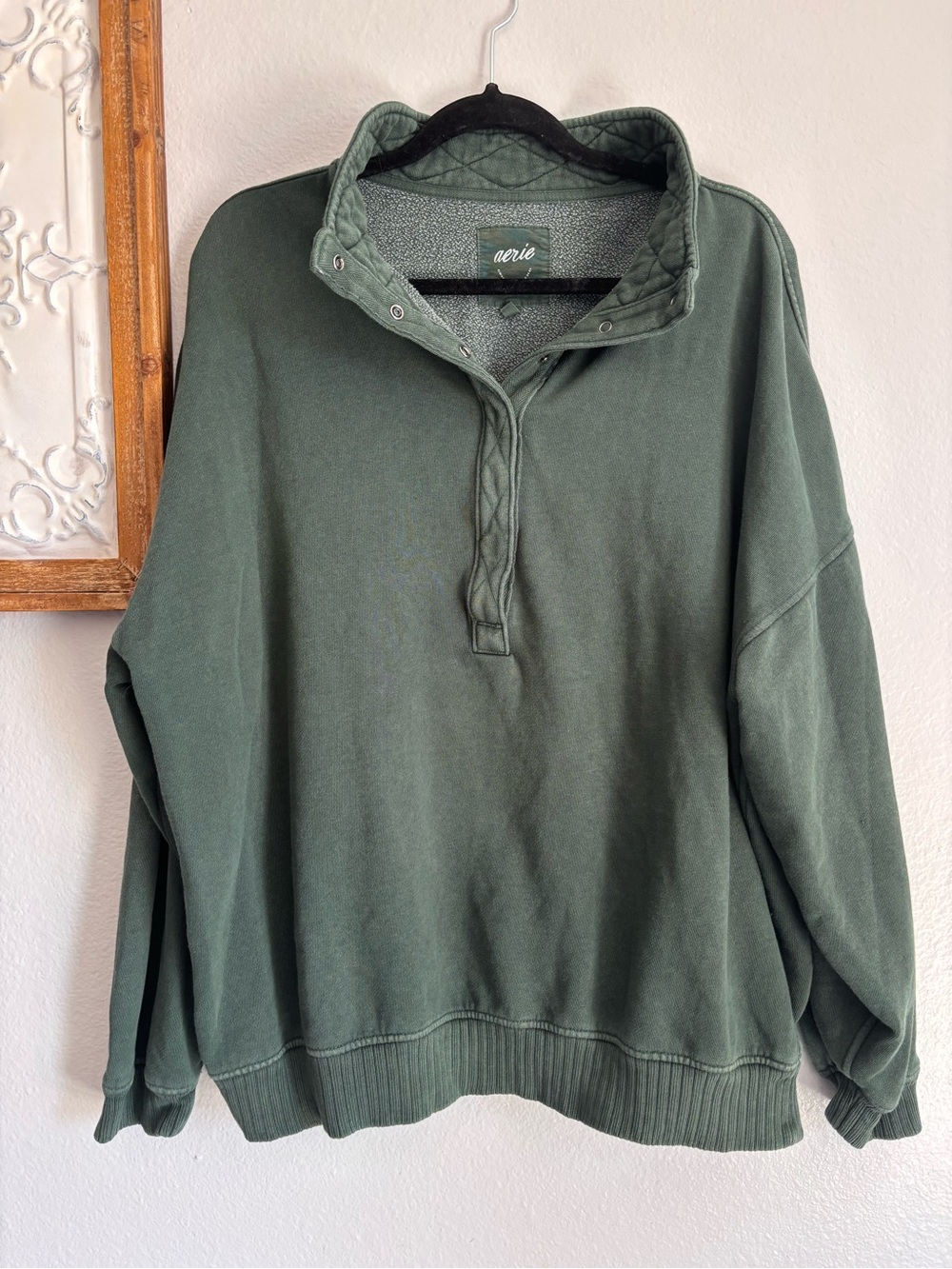 Aerie Henley Sweatshirt Womens Large Oversized Collared Fleece Relaxed Boxy Snap